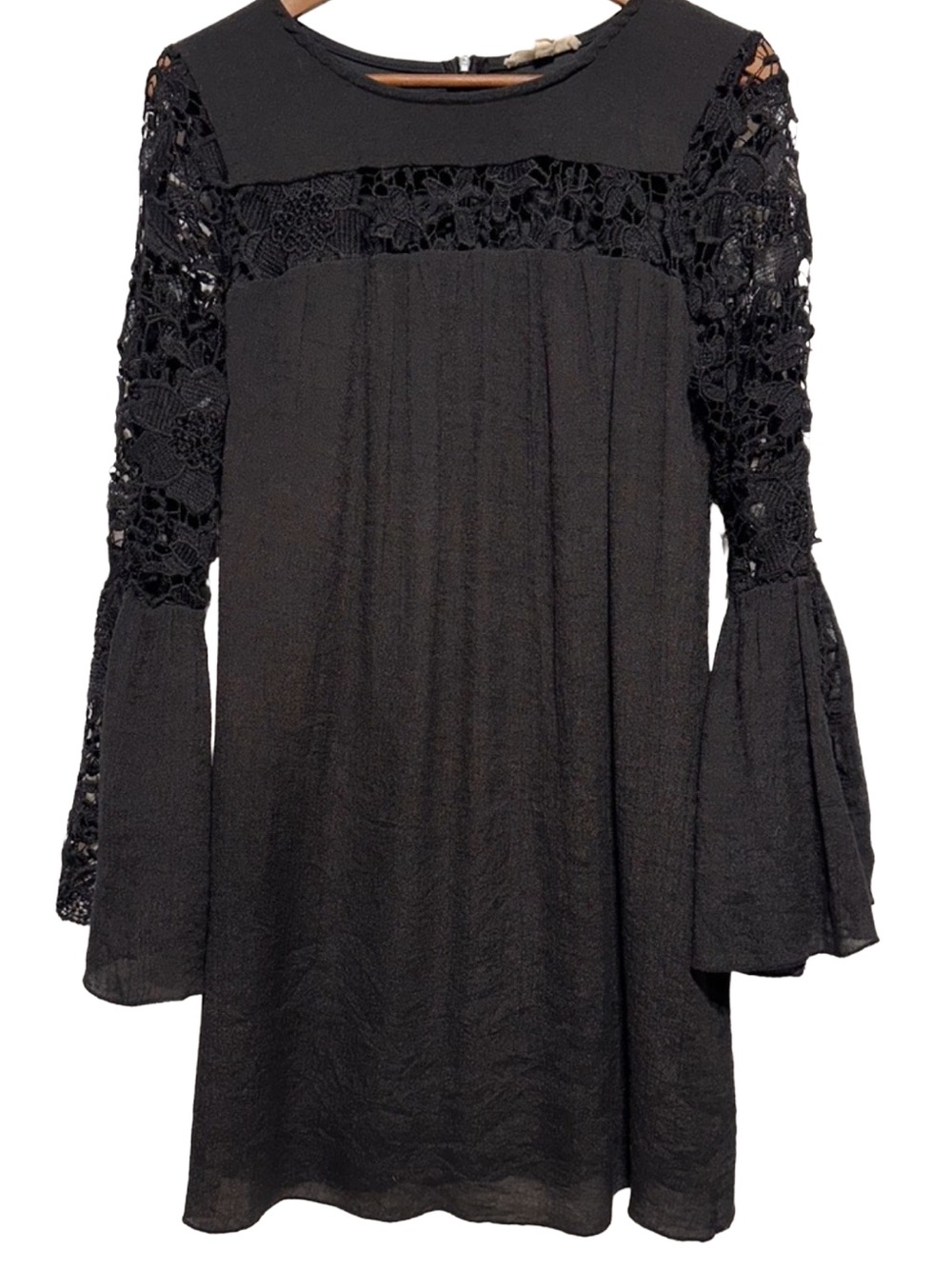 Black Lace Bell Sleeve Dress Witchy Goth Dark Academia Whimsigoth Renfaire Boho